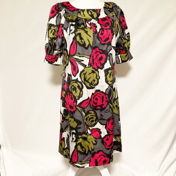 Trina Turk Puff Sleeve 100% Silk Dress Floral Print Size 6 - Picture 1 of 6